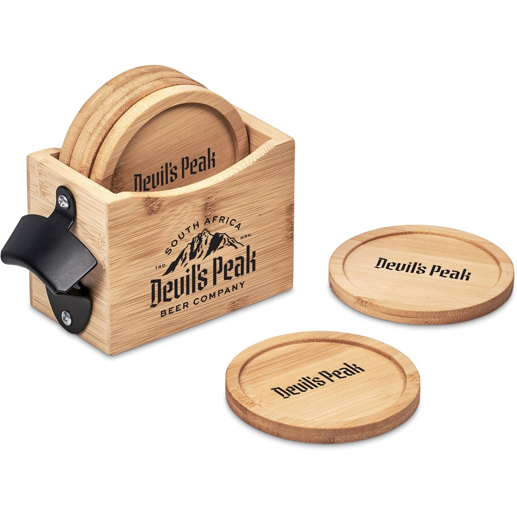 Okiyo Kanpai Bamboo Coaster & Bottle Opener Set - Image 2