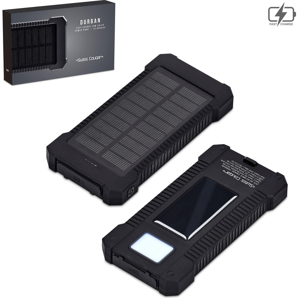 Swiss Cougar Durban Fast Charge 20W Solar Power Bank -10000mAh - Image 2